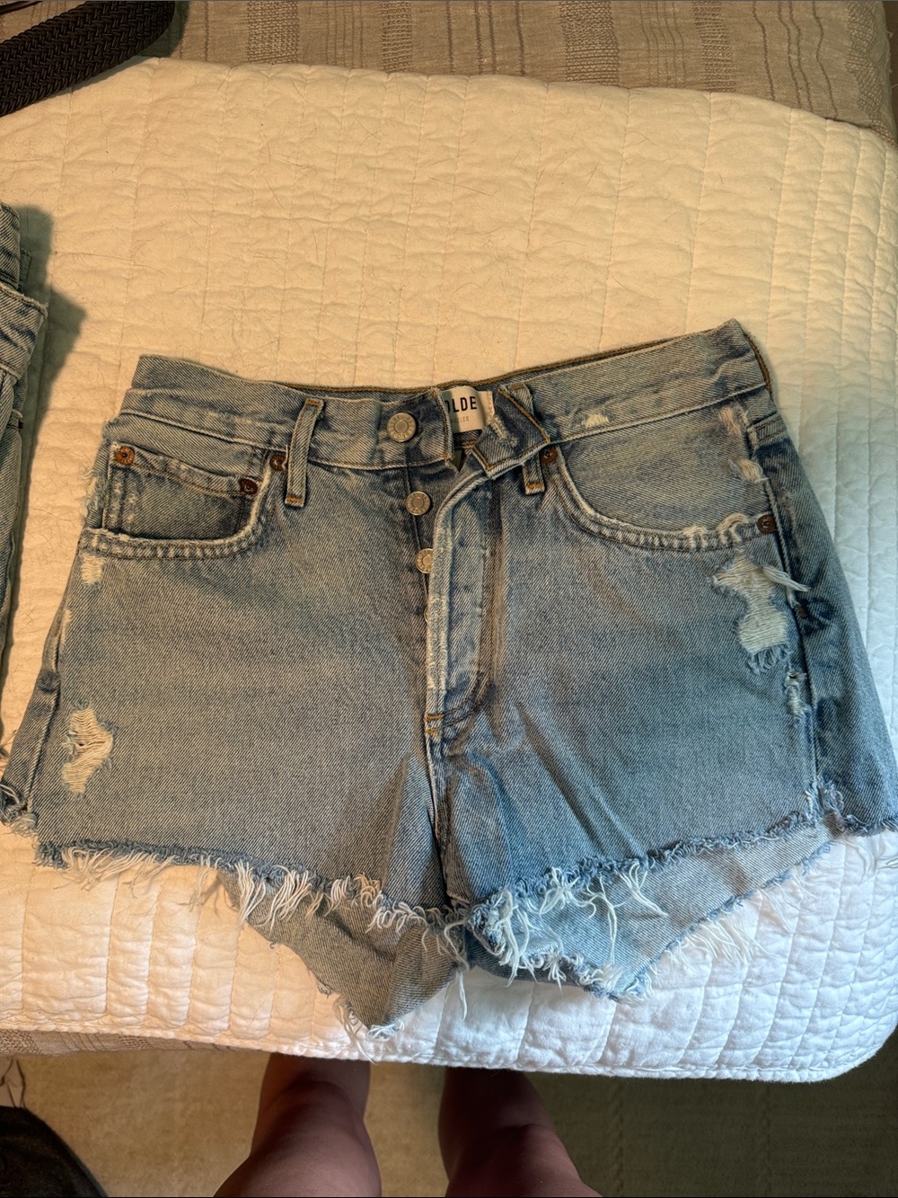 Agolde Light Blue Distressed Denim Cutoff Shorts